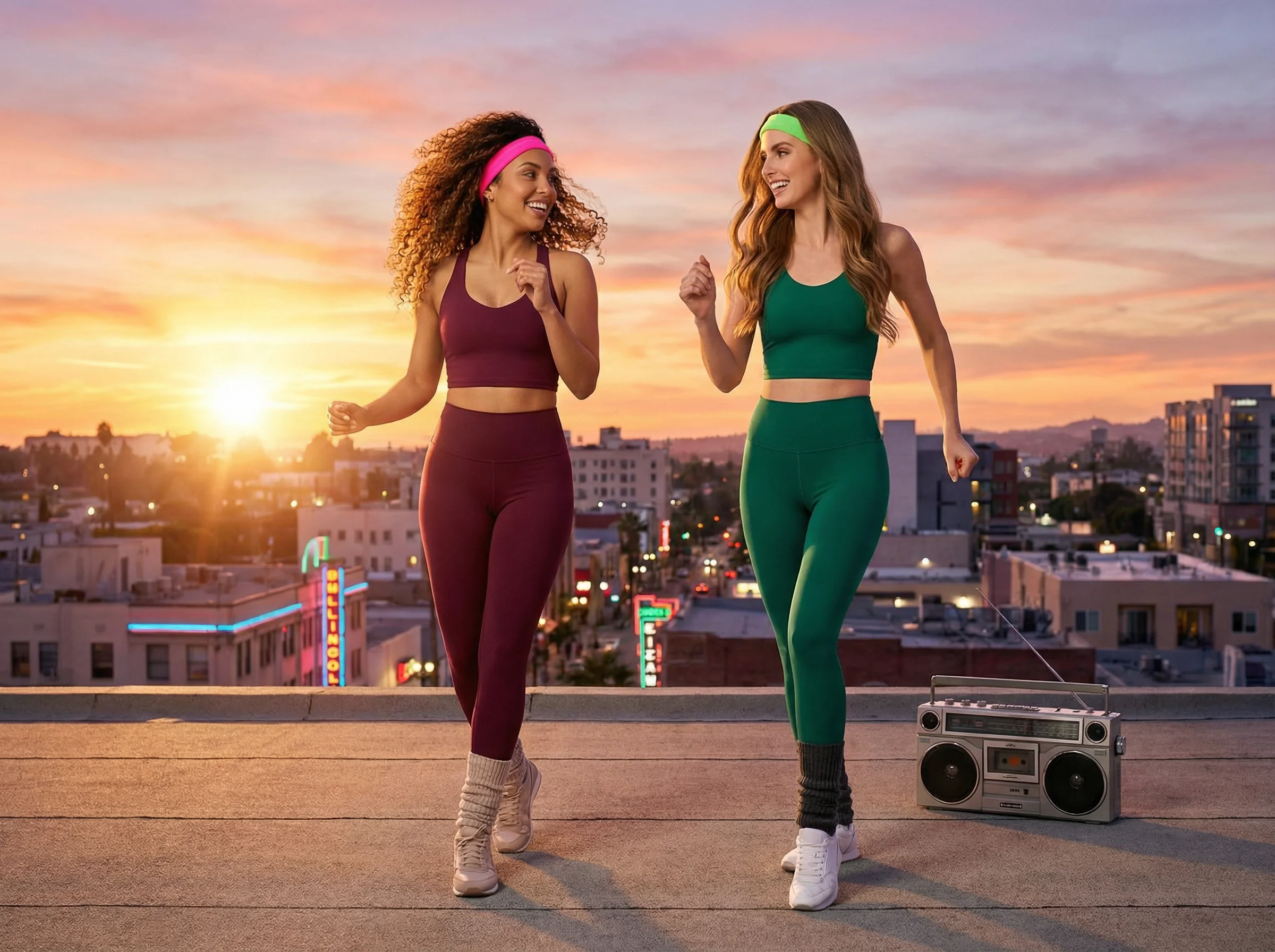 SCENE 2 — ROOFTOP SUNSET WORKOUT