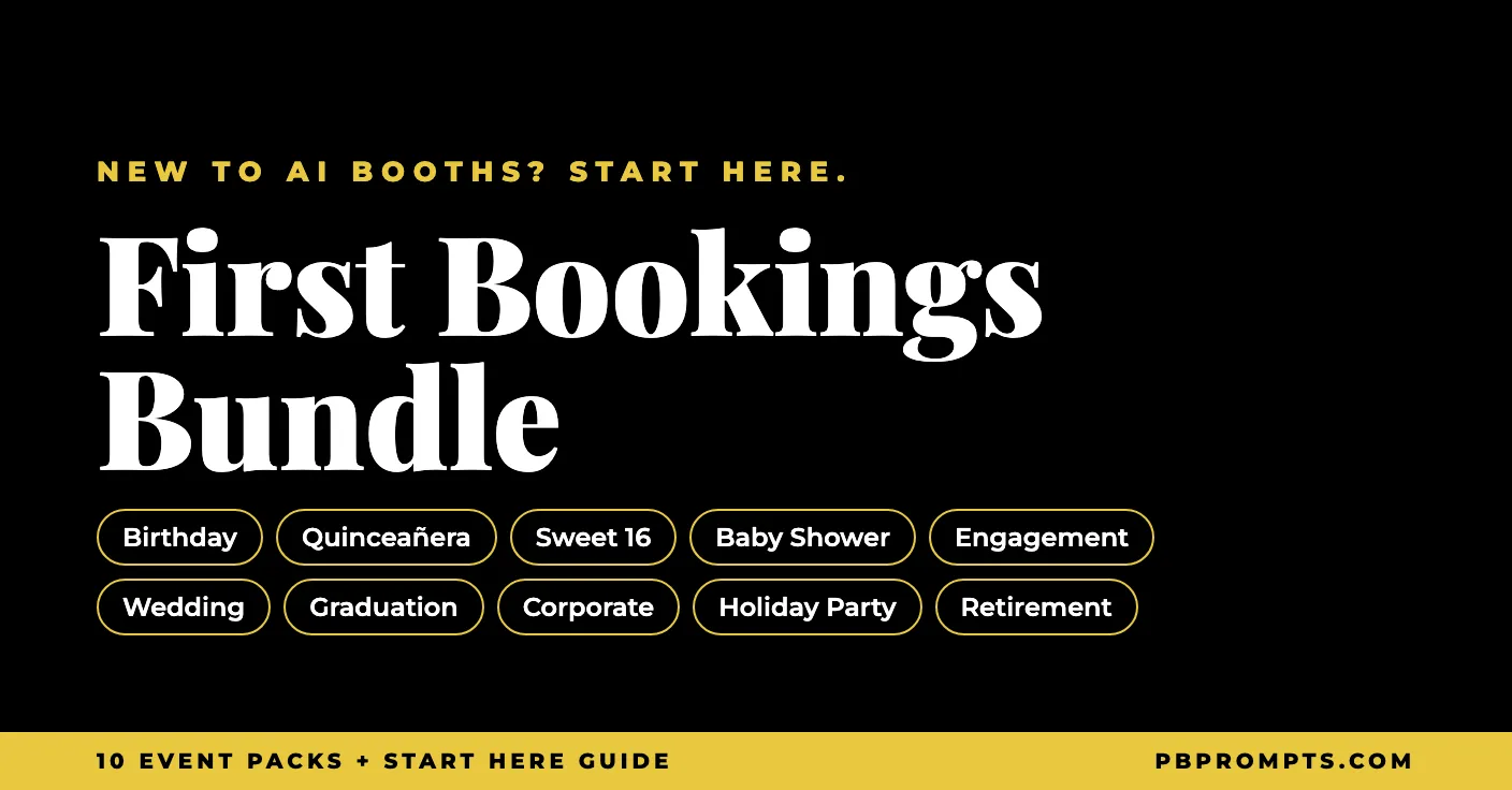 First Bookings Bundle: 10 Event Packs photo booth prompt pack preview