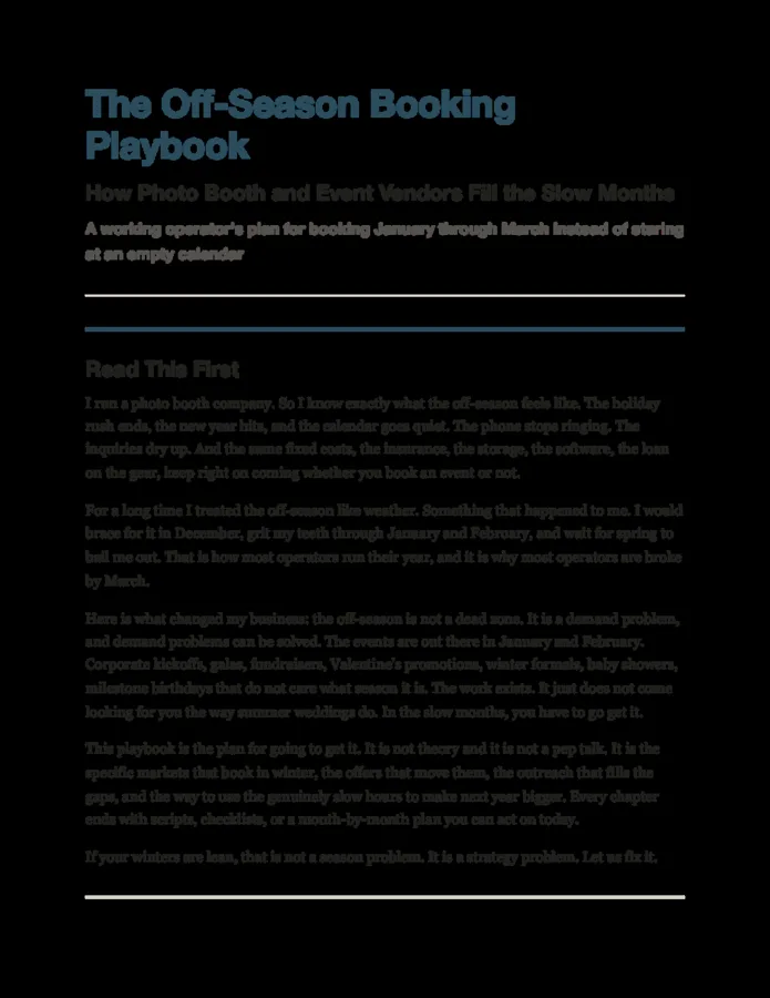 The Off-Season Booking Playbook photo booth prompt pack preview