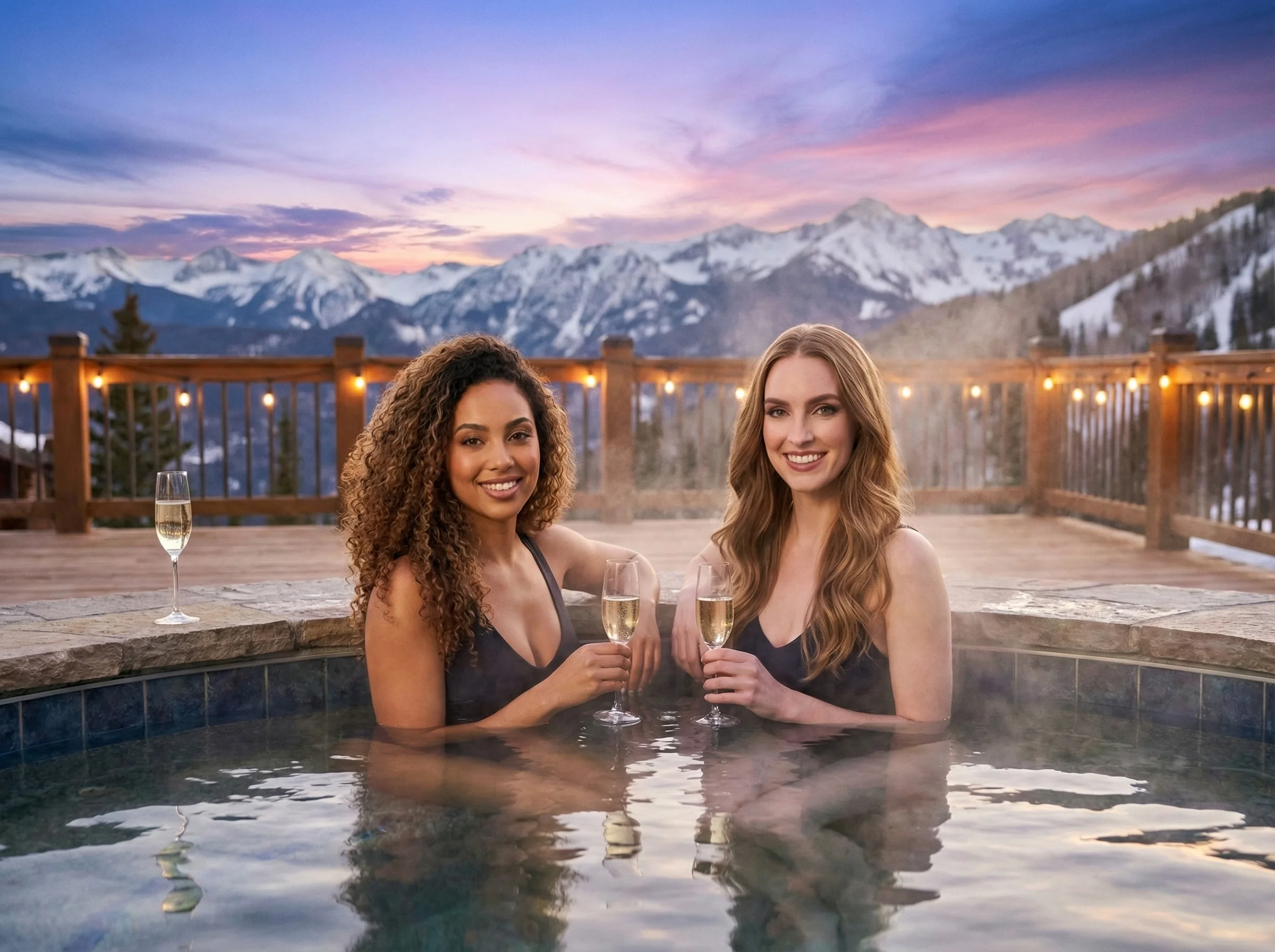 Scene 4 — Outdoor Hot Tub with Mountain Views