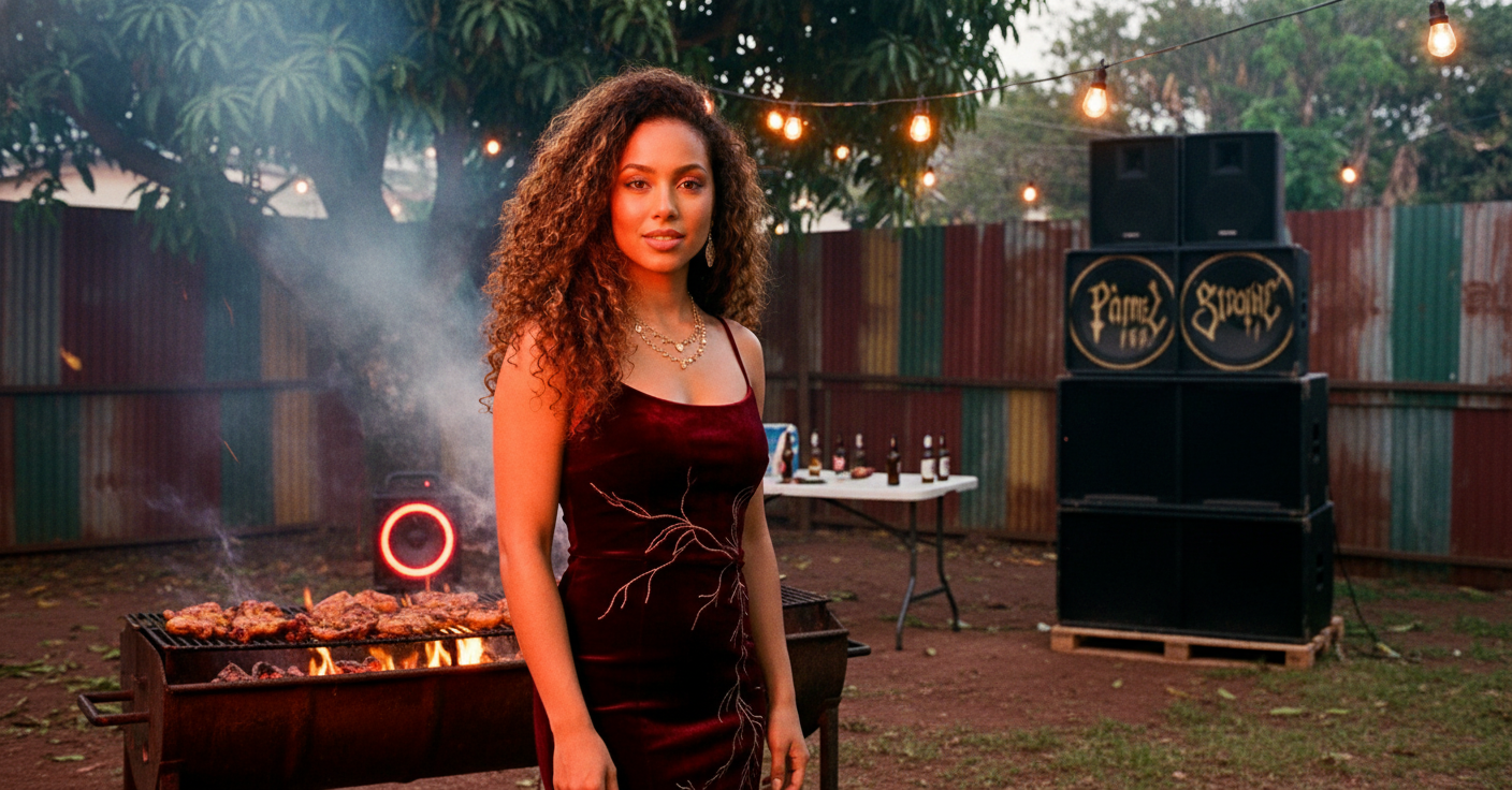 SCENE 4 — JERK SHACK YARD PARTY
